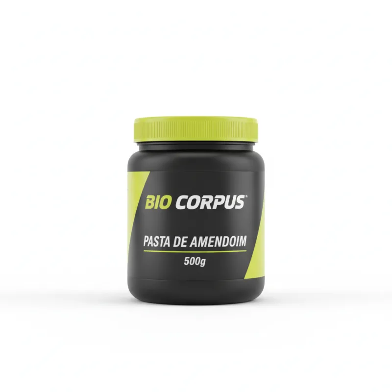 Pote preto de Pasta de Amendoim Bio Corpus 500g com tampa verde-limão