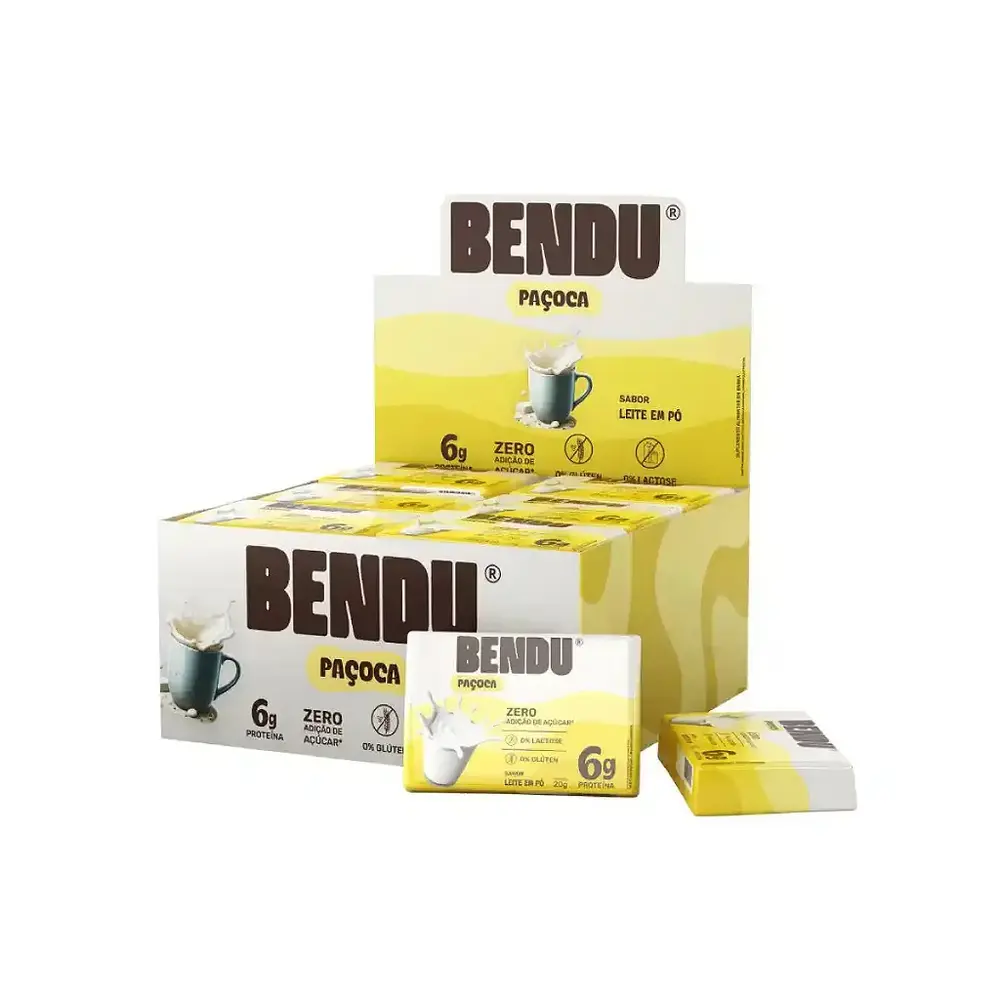 Paçoca proteica sabores - Cx com 24und de 20g cada (R$2,11 a unidade) - Bendu